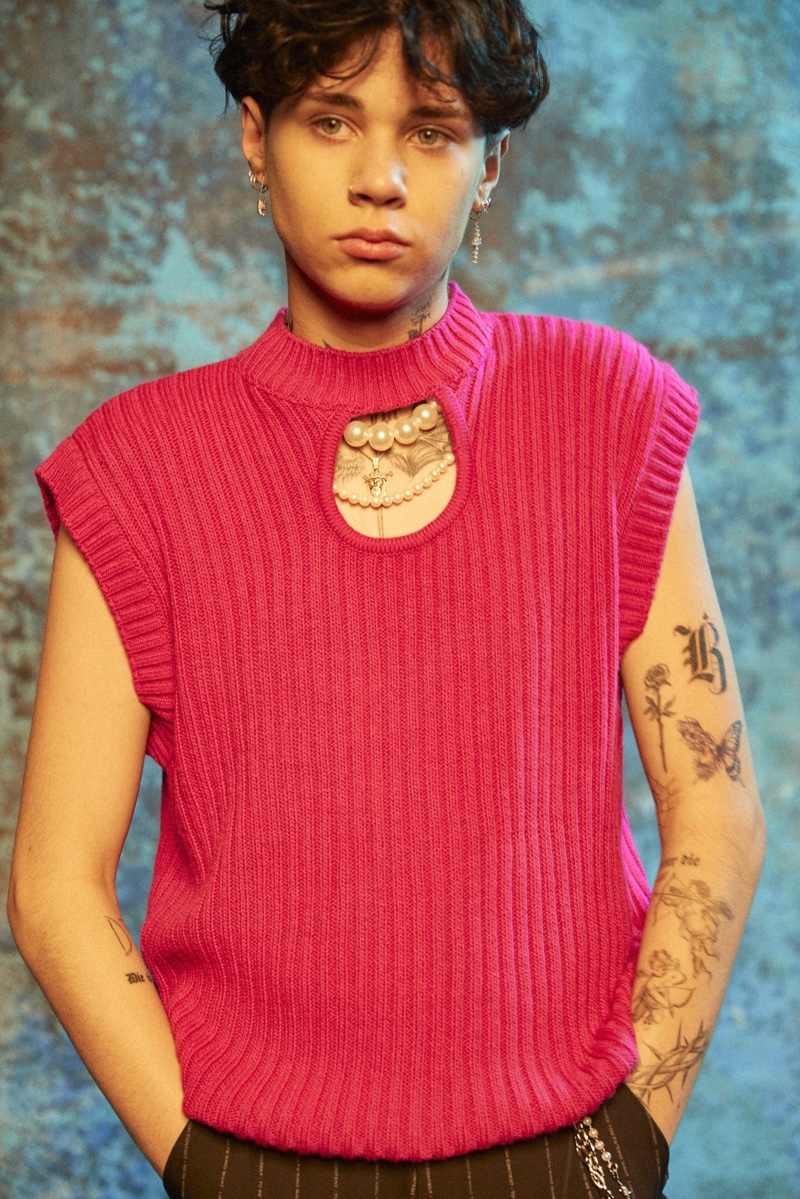 Landon Barker Sleeveless Sweater Pink Cutout Boohoo Man 2022