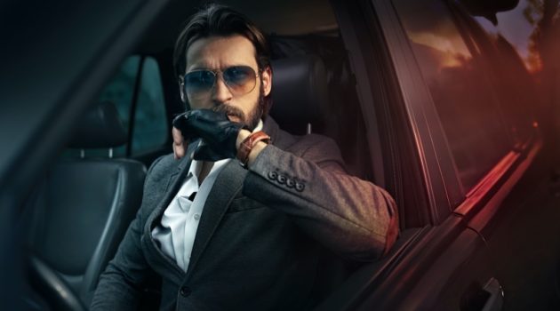 Choosing Stylish Sunglasses for Safe Driving Male Model Car Sunglasses Suit Driving