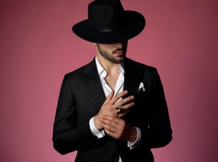Stylish Man Hat Ring Suit Jacket Blazer