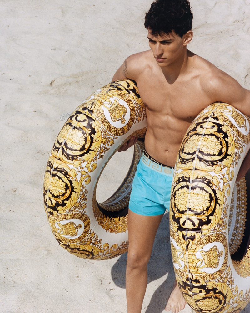 Versace La Vacanza Campaign Summer 2022 Pool Rings Fares Ben M'barka Model