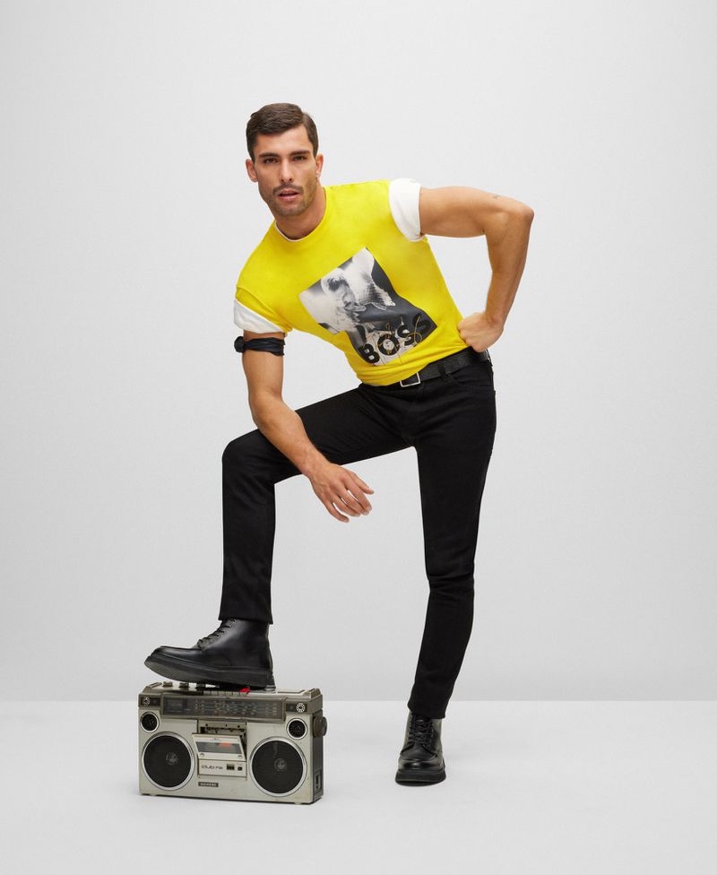 BOSS x Freddie Mercury Collection Yellow T-shirt 2022 Paolo Busti Model