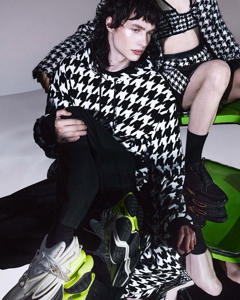 Reilly Patton Balmain Campaign Men Pre-fall 2022 Houndstooth Hoodie