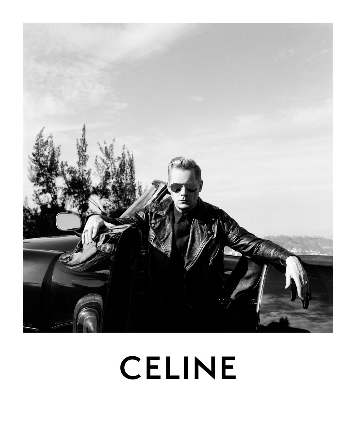 Jack White Vintage Car Leather Biker Jacket Sunglasses Celine Campaign 2022