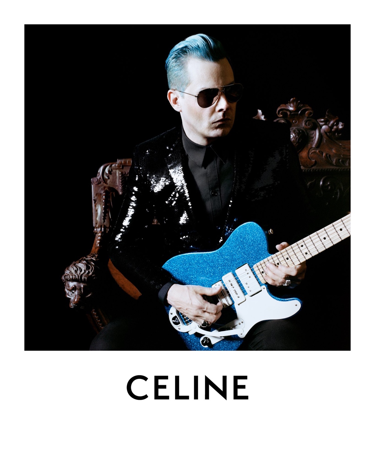 Jack White Blue Hair Sequined Jacket Celine Campaign 2022 » Portrait of a Musician: Jack White Fronts Celine Campaign Jack White Blue Hair Sequined Jacket Celine Campaign 2022