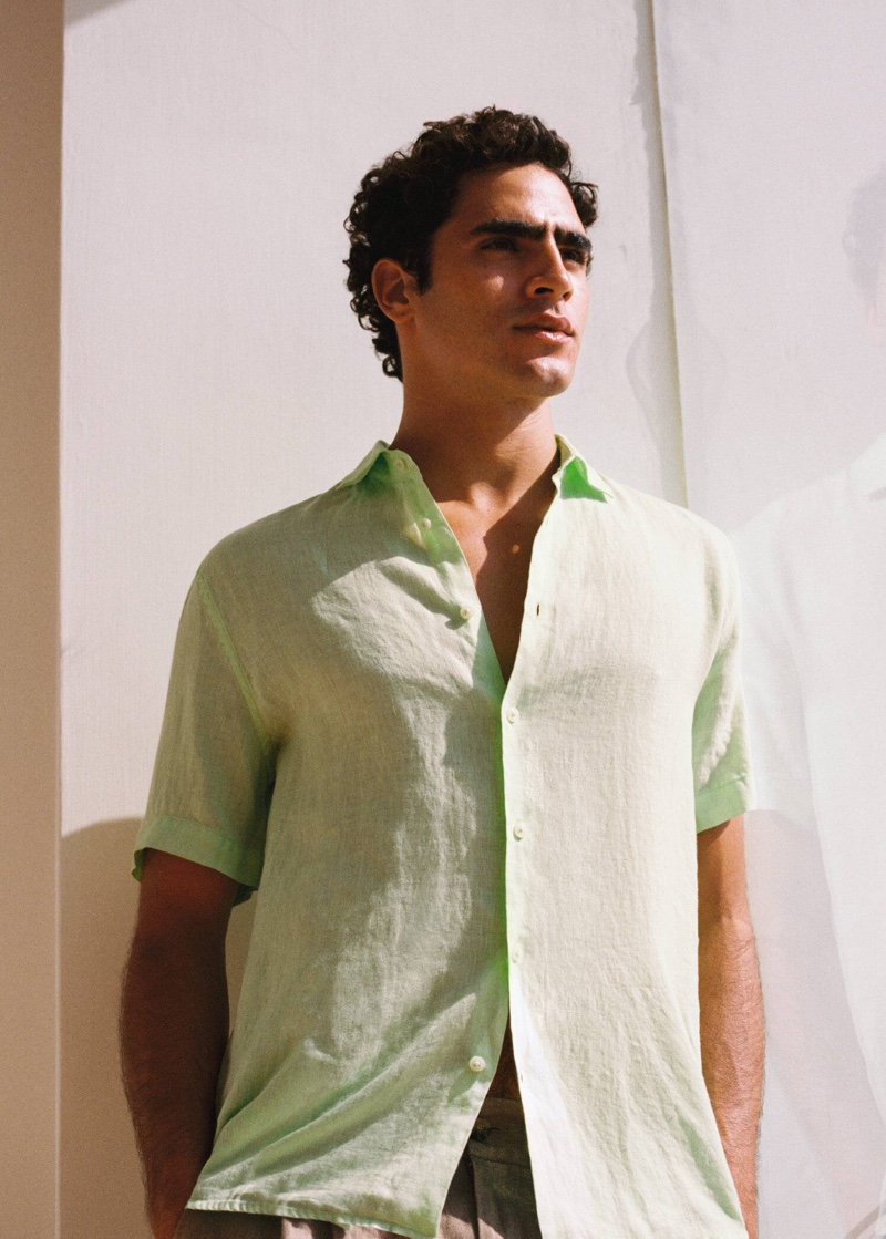 Jhonattan Burjack Model Short-sleeve Linen Shirt Lime Green Mango Man 2022