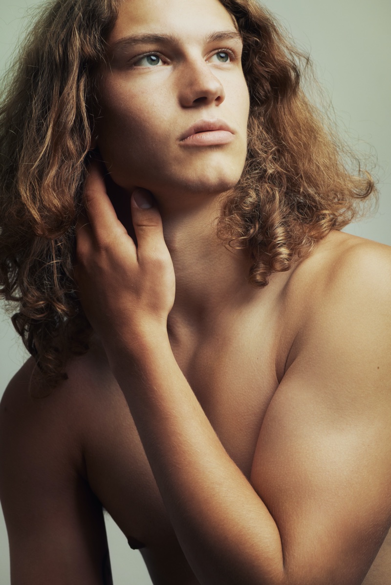 Male Model Long Wavy Hair Shirtless