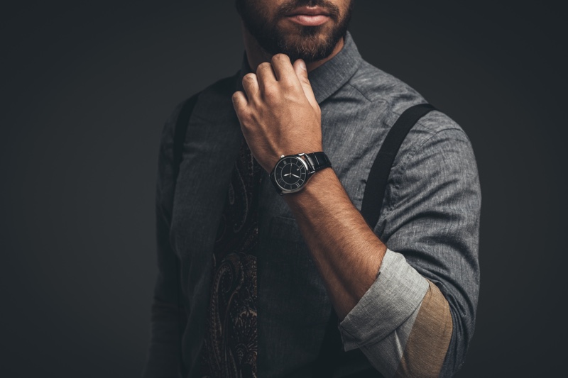 Man Watch Suspenders Shirt Tie