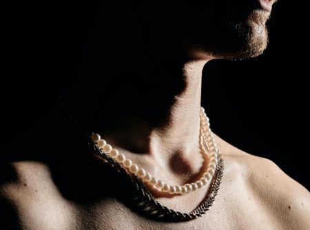 Man Wearing Pearl Necklace
