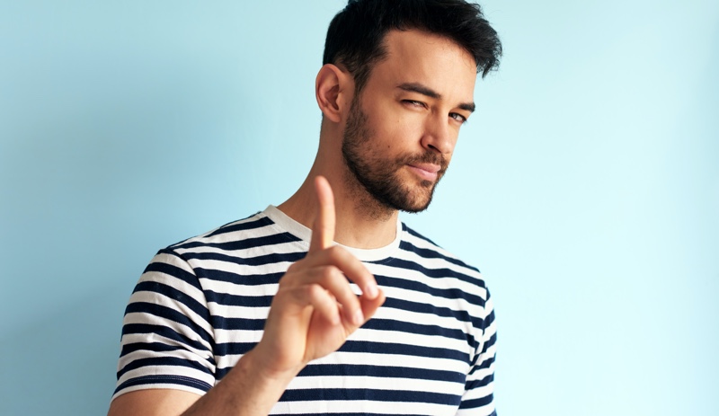 Man Wearing Striped T-shirt