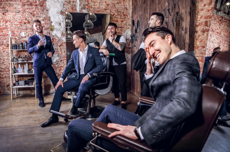 Men Suits Barbershop Social Gathering