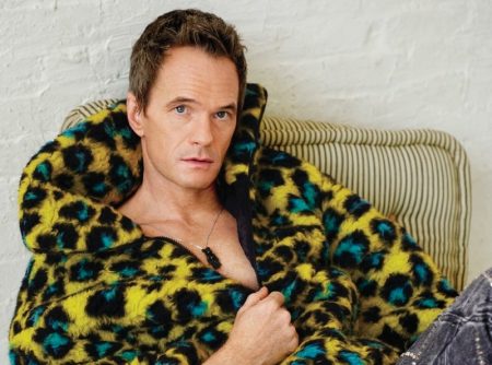 Neil Patrick Harris 2022 Out Magazine Photoshoot Cheetah Print Versace Jacket Diesel Rhinestone Denim Jeans