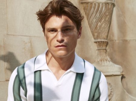 Oliver Cheshire Model Striped Polo T-shirt REISS x CHÉ 2022 Collection
