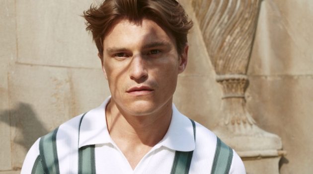 REISS x CHÉ: Oliver Cheshire Tackles Holiday Dressing Oliver Cheshire Model Striped Polo T-shirt REISS x CHÉ 2022 Collection