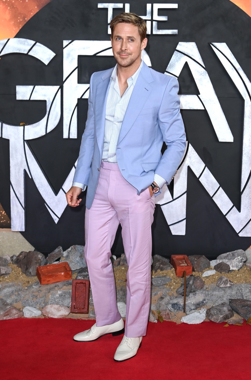 Ryan Gosling Gucci Pastel Suit 2022 The Gray Man Screening London