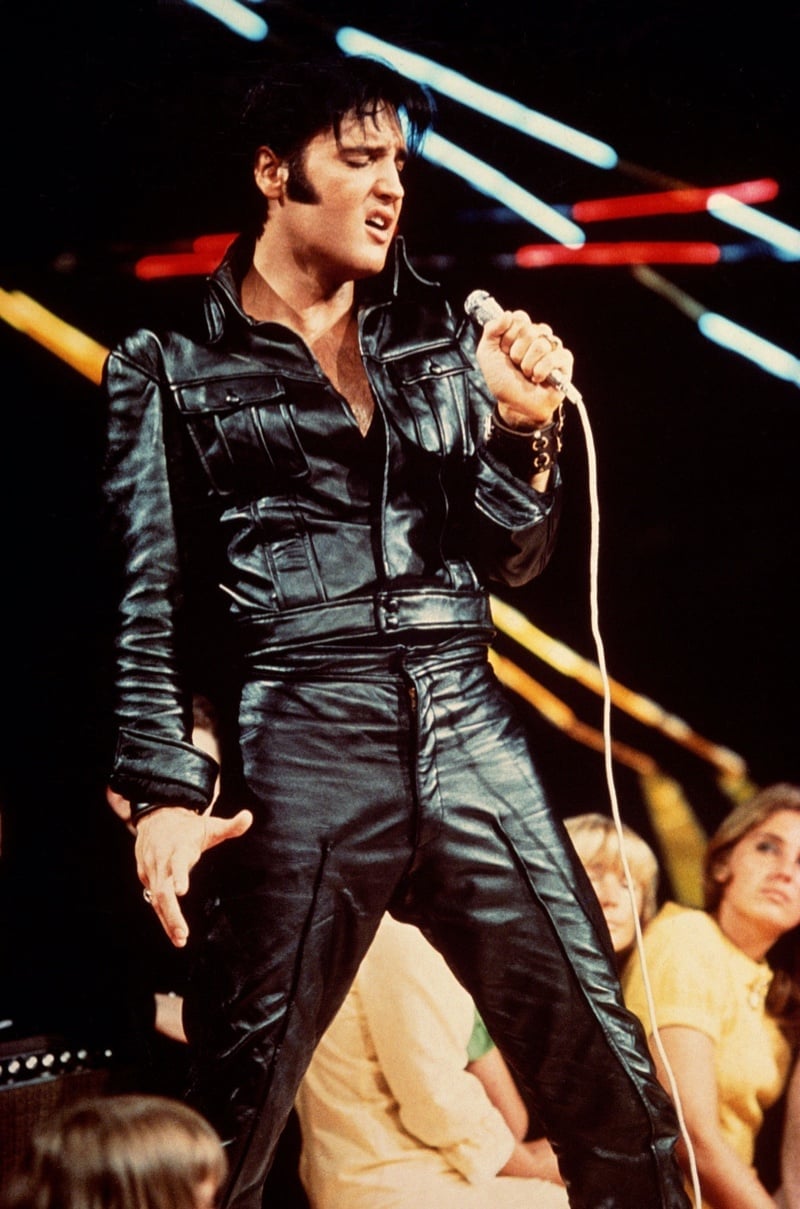 Elvis Presley performs in head-to-toe black leather for the 1968 NBC Comeback Special