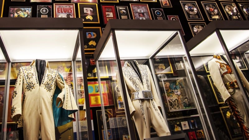 Elvis Presley white jumpsuits on display at Graceland
