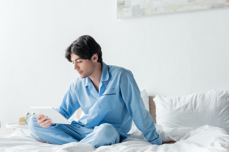 Attractive Man Blue Pajamas Set