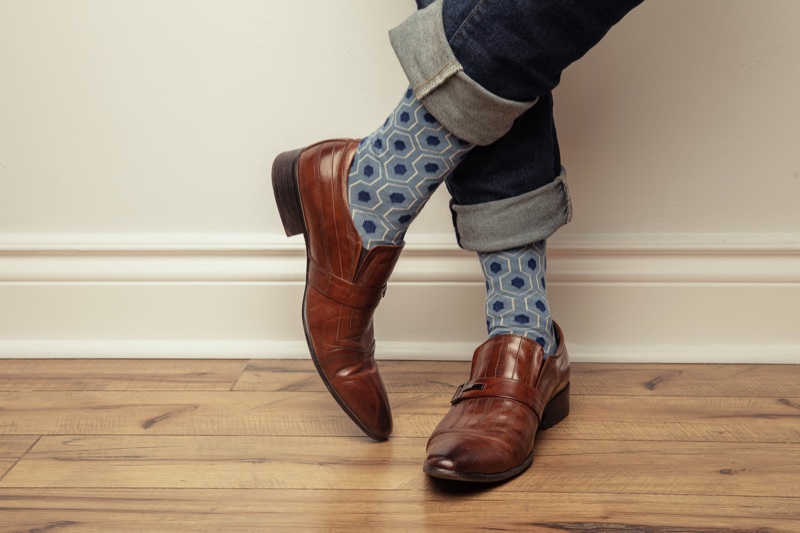 Derby Brown Leather Shoes Patterned Socks