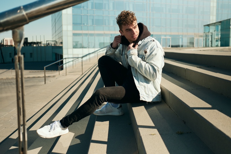 Guy Hoodie Denim Jacket Sneakers Black Jeans Guy Hoodie Denim Jacket Sneakers Black Jeans