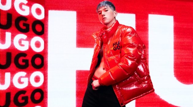 Big Matthew & SAINt JHN Reunite with HUGO for Fall '22 Campaign Big Matthew HUGO Campaign Fall 2022 Red Puffer Jacket Men