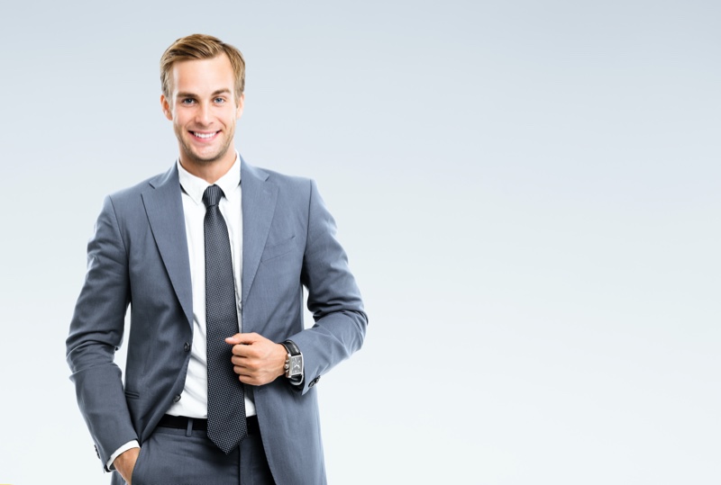 Happy Man Grey Suit Tie