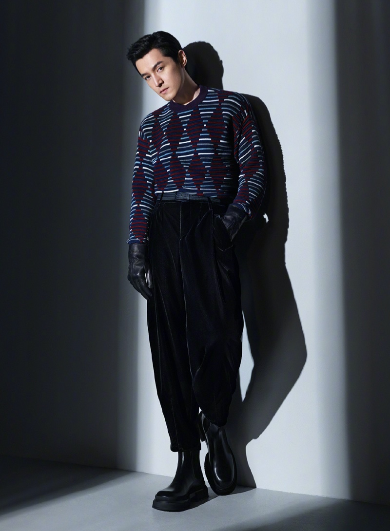 Hu Ge Argyle Stripe Sweater Giorgio Armani Campaign Fall 2022