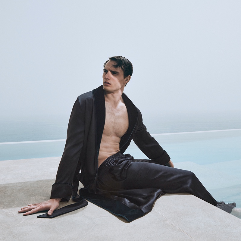 Giorgio Armani Campaign Fall 2022 Men Julian Schneyder Model Silk Pajamas Robe