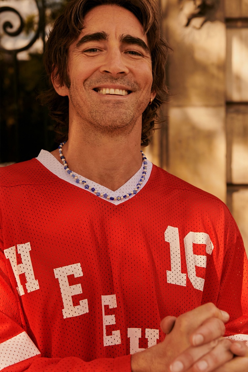 Lee Pace Sports Jersey Necklace 2022 Mr Porter Photoshoot