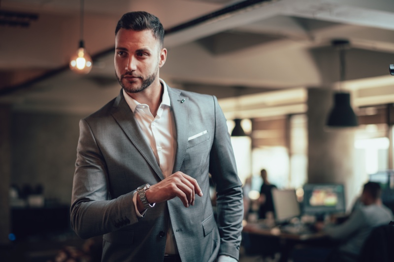 Man Wearing Suit Watch