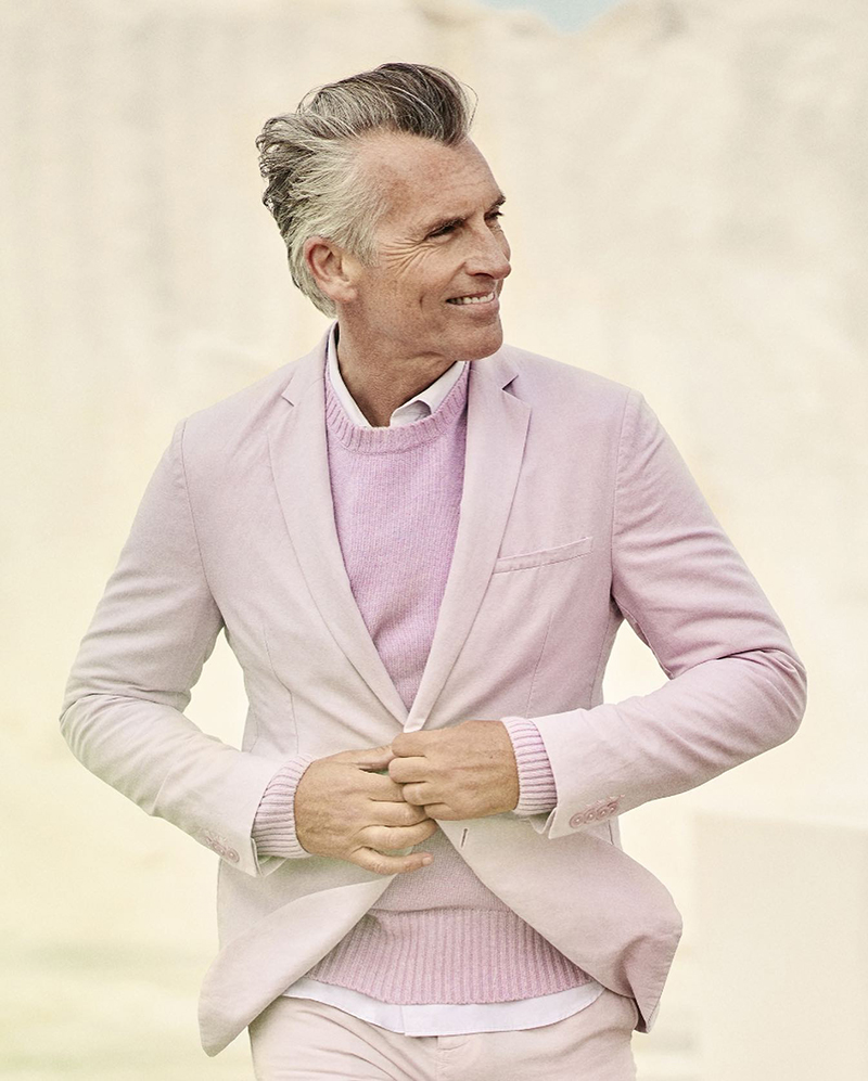 John Pearson Model Pink Suit Men Summer 2022 Orlebar Brown