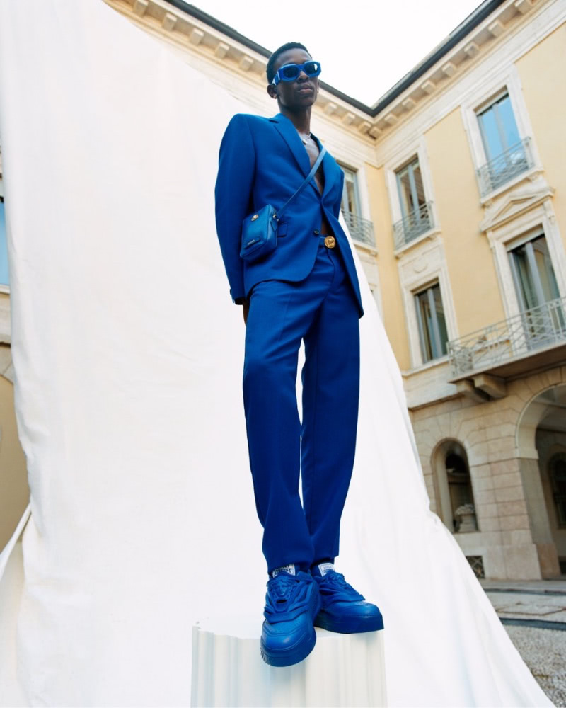 Adamu Bulus Model Blue Suit Versace Campaign Pre-fall 2022 Men