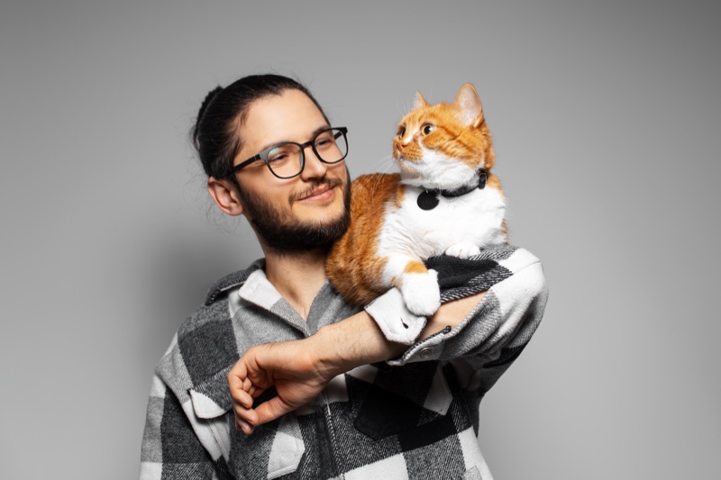 Young Man Plaid Shirt Cat Collar