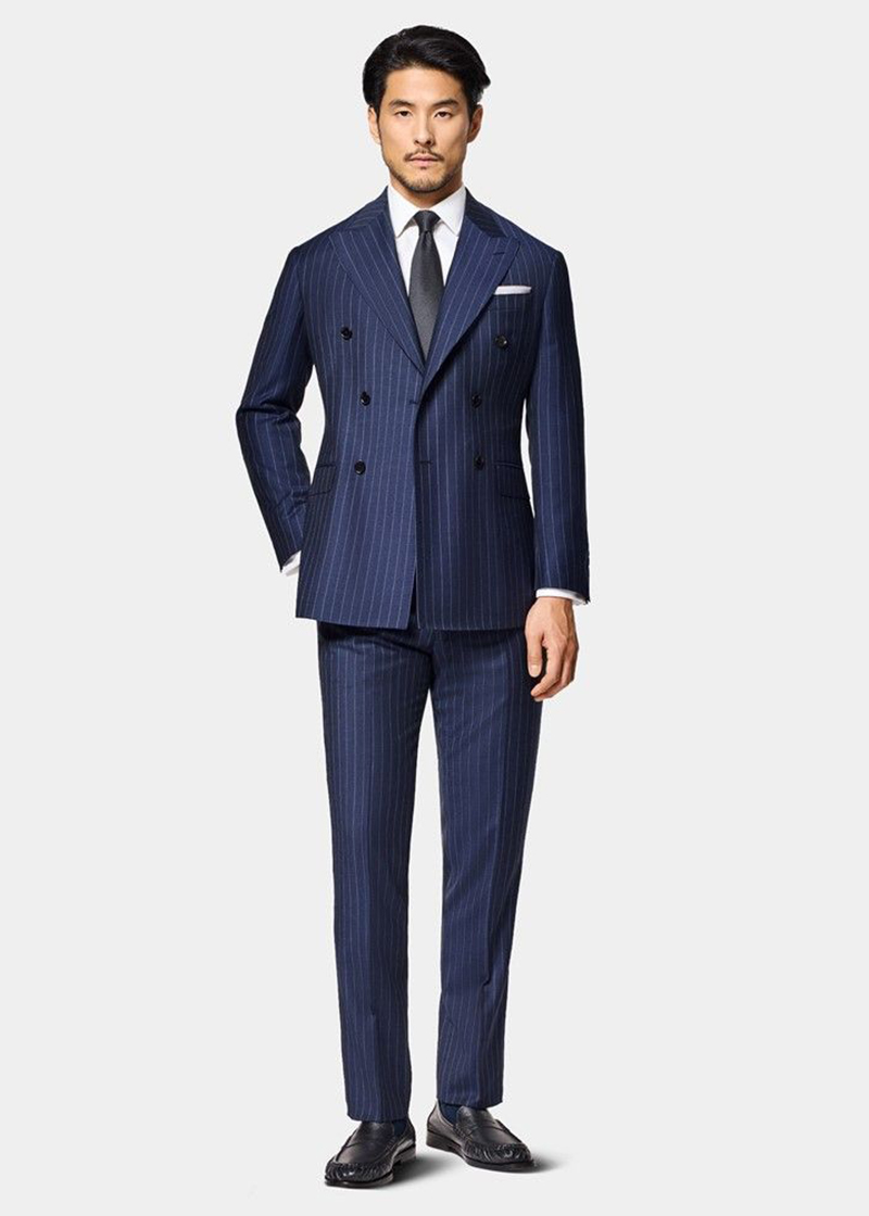 Business navy chalk stripe suit from Hawes & Curtis