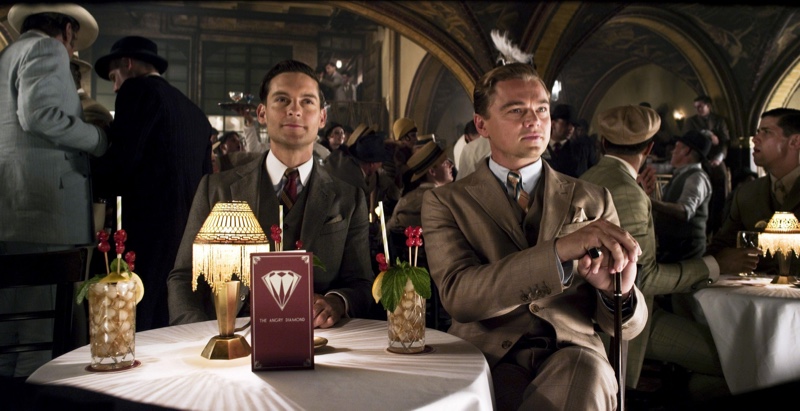 Leonardo DiCaprio and Tobey Maguire in speakeasy Great Gatsby 2013