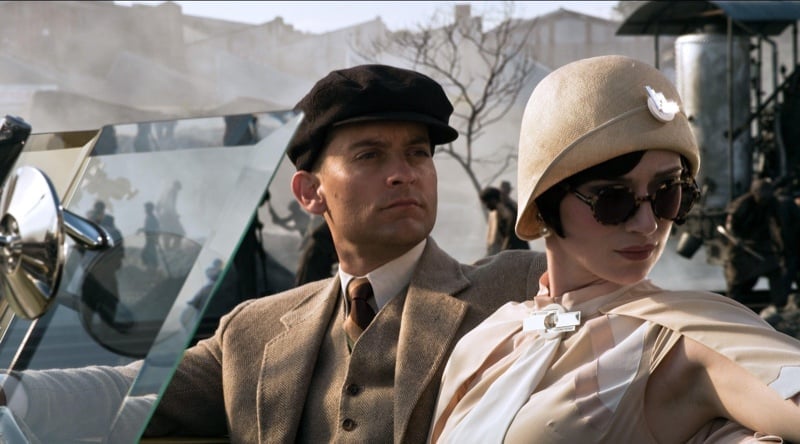 Tobey Maguire and Elizabeth Debicki in roadster Great Gatsby 2013