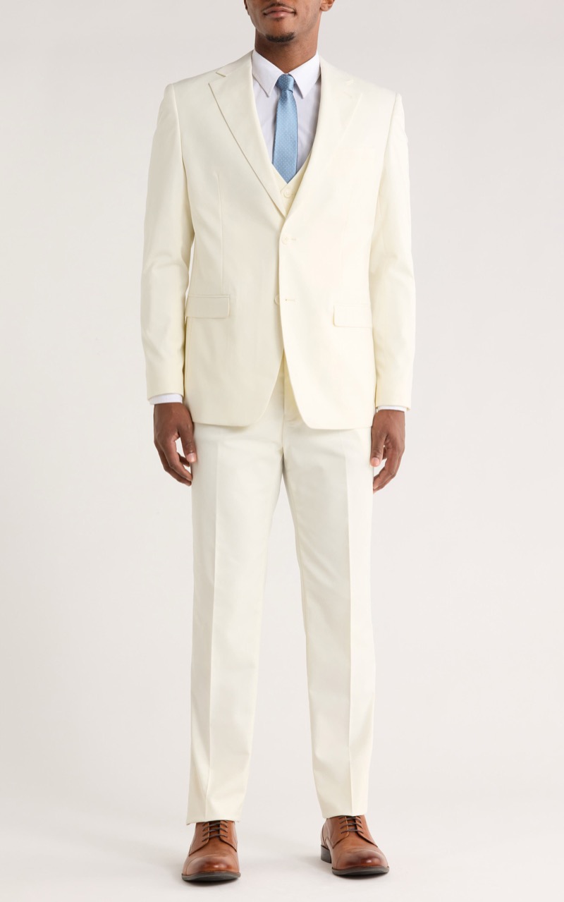 Ivory 3-piece suit from Zegarie for a summer wedding