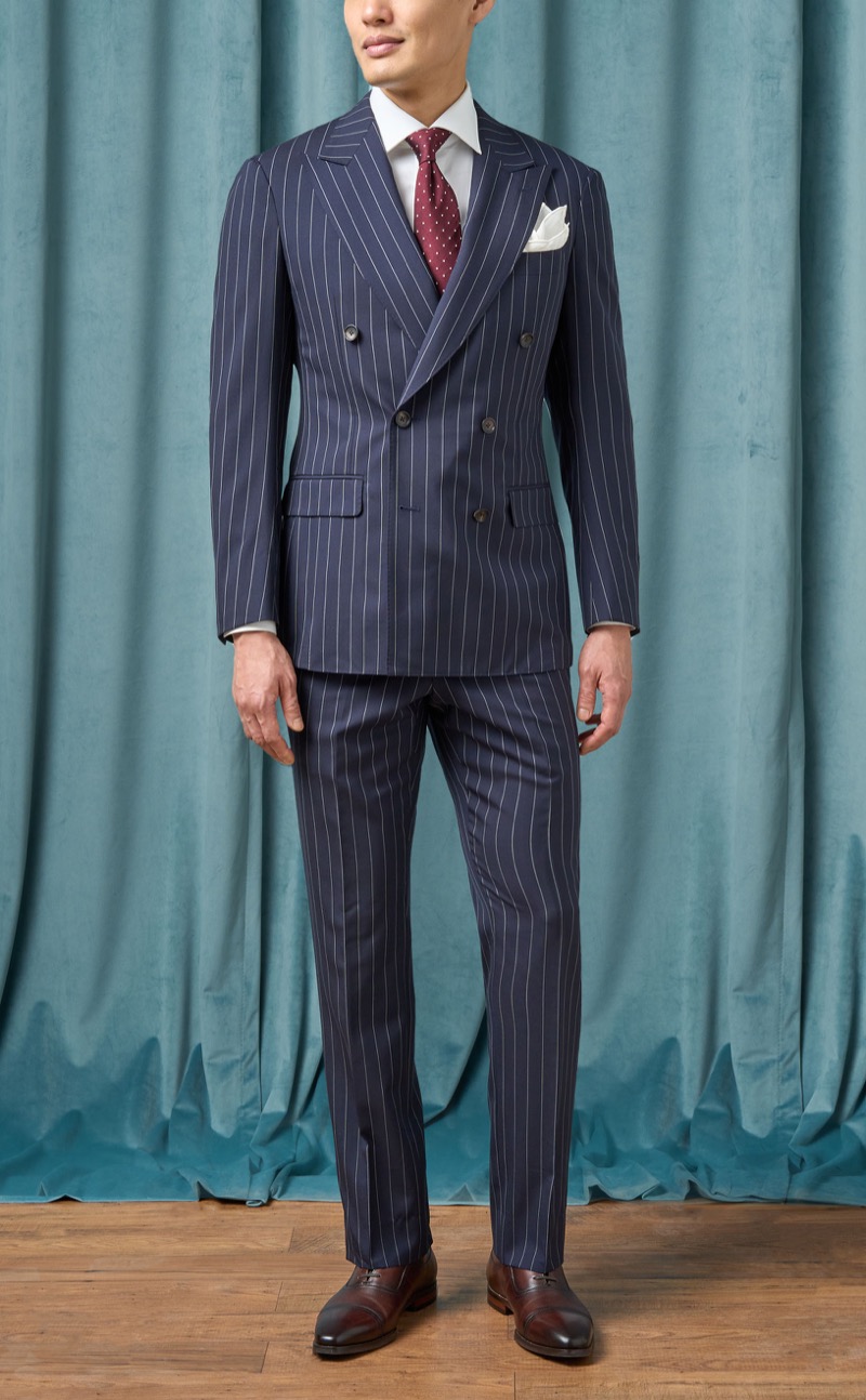 Navy pinstripe double-breasted suit from Spier & Mackay
