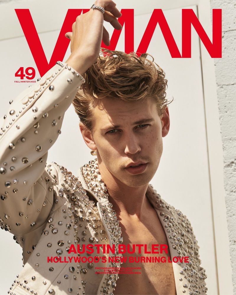 Austin Butler Cover 2022 VMAN Gucci Studded Leather Jacket White