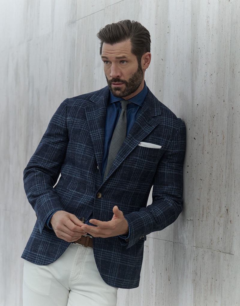 Brunello Cucinelli Fall 2022 Tartan Blazer John Halls Model