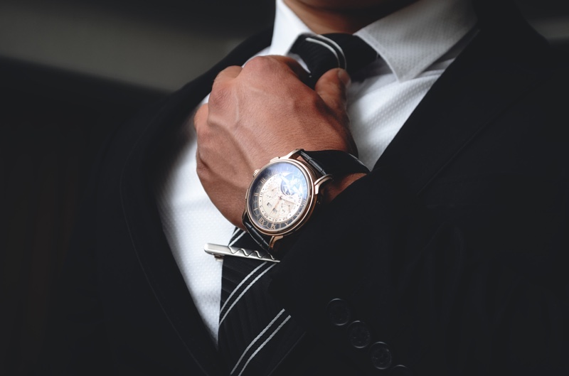Closeup Mens Luxury Watch Tie