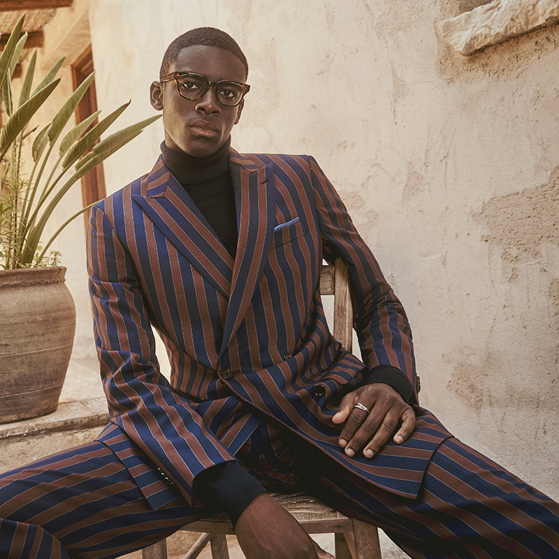 Karl Assah Model Indochino Campaign Fall 2022 Stripe Suit