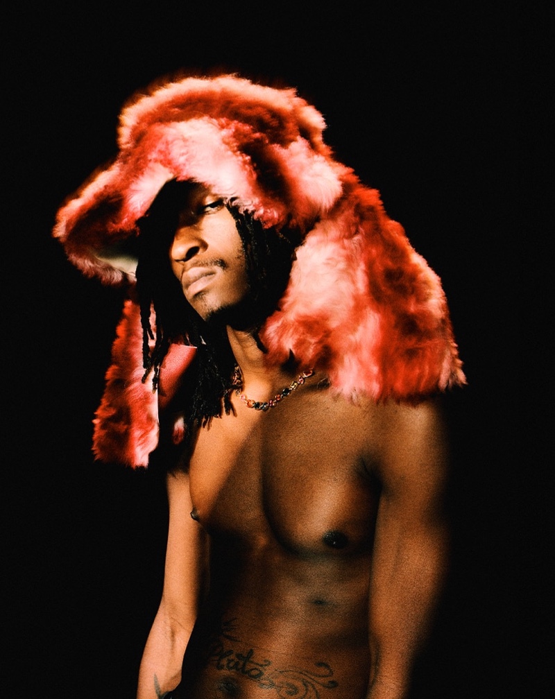 KayCyy Rapper Shirtless 2022 Mr Porter Marni Shearling Trapper Hat