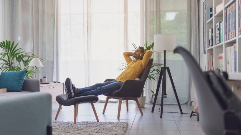 Man Relaxing Home Wearing Shoes Man Relaxing Home Wearing Shoes