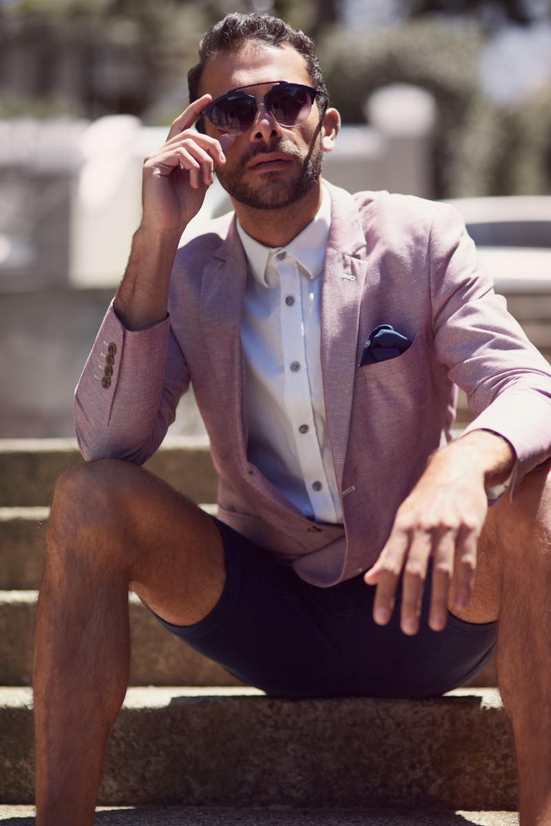 Man Suit Jacket Button-down Shirt Shorts