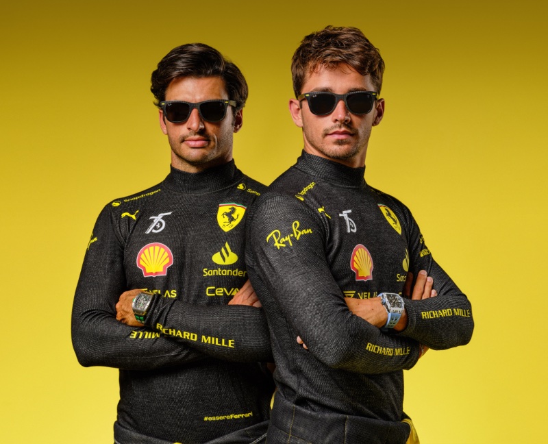 Carlos Sainz Jr. Charles Leclerc Ray-Ban Wayfarer Carbon Fiber Scuderia Ferrari Sunglasses 2022