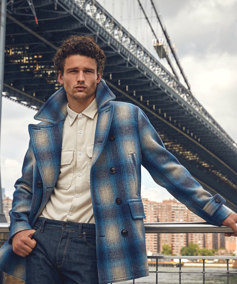 Todd Snyder Plaid Peacoat Fall 2022 Men Simon Nessman Model