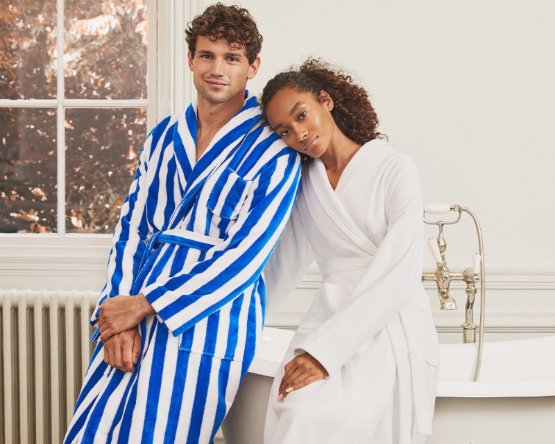 Derek Rose Fall 2022 Men Blue White Striped Terry Cotton Robe Giacomo Cavalli Model » Edward & Giacomo Relax in Derek Rose Derek Rose Fall 2022 Men Blue White Striped Terry Cotton Robe Giacomo Cavalli Model