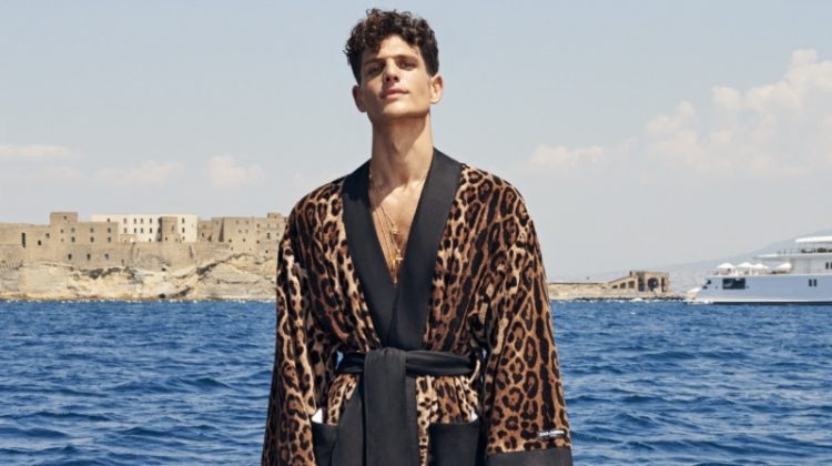 Dolce & Gabbana Casa Campaign 2022 Pau Ramis Model Leopard Print Robe