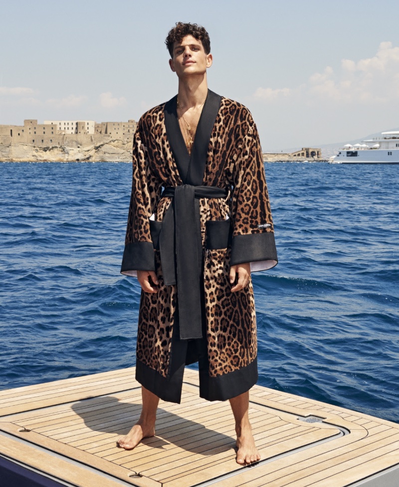 Dolce & Gabbana Casa Campaign 2022 Pau Ramis Model Leopard Print Robe