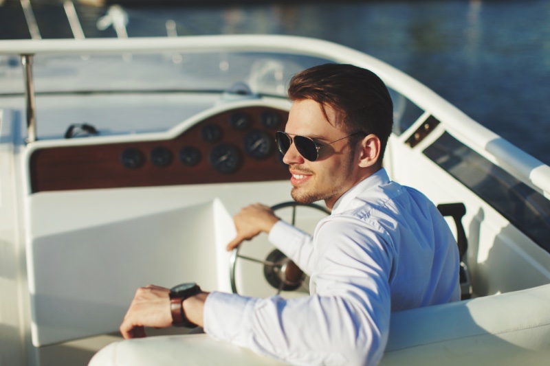 Man Driving Boat Sunglasses Man Driving Boat Sunglasses